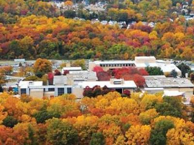 Aerial View of AACC campus in autumn.